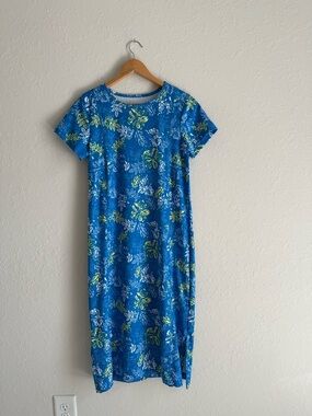 PFG Columbia Blue Floral Short-Sleeve Midi Dress